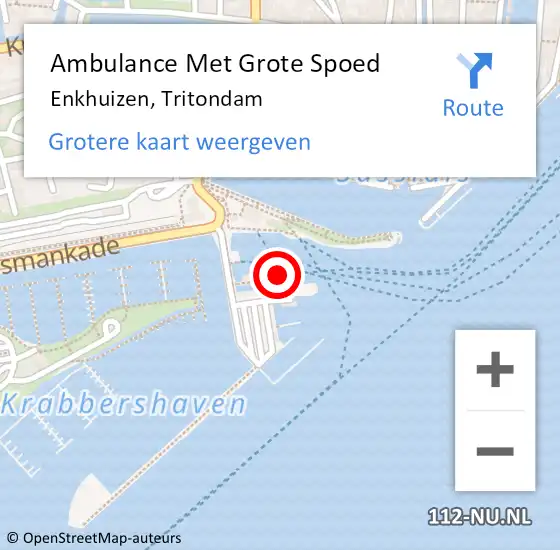 Locatie op kaart van de 112 melding: Ambulance Met Grote Spoed Naar Enkhuizen, Tritondam op 15 september 2022 20:48