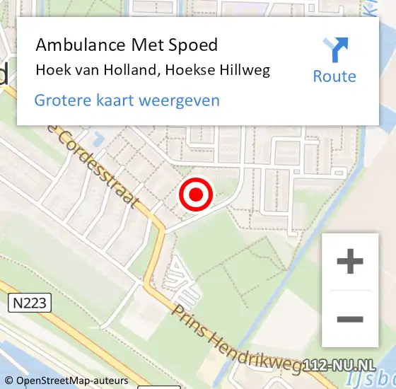 Locatie op kaart van de 112 melding: Ambulance Met Spoed Naar Hoek van Holland, Hoekse Hillweg op 15 september 2022 21:03