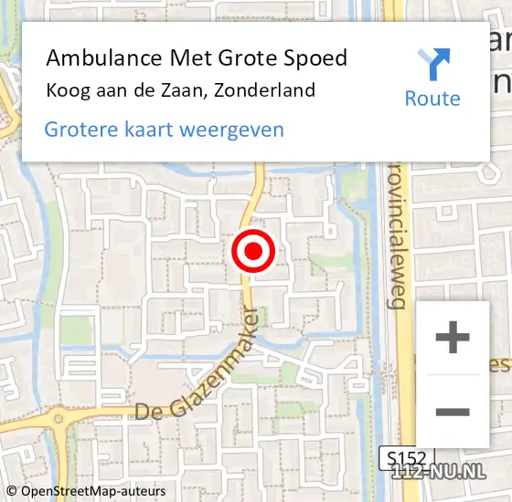 Locatie op kaart van de 112 melding: Ambulance Met Grote Spoed Naar Koog aan de Zaan, Zonderland op 15 september 2022 21:05