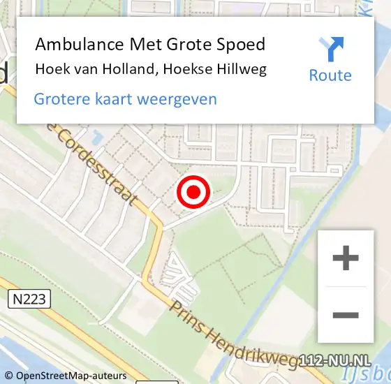 Locatie op kaart van de 112 melding: Ambulance Met Grote Spoed Naar Hoek van Holland, Hoekse Hillweg op 15 september 2022 21:10