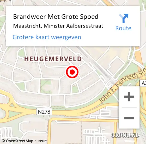 Locatie op kaart van de 112 melding: Brandweer Met Grote Spoed Naar Maastricht, Minister Aalbersestraat op 15 september 2022 21:21