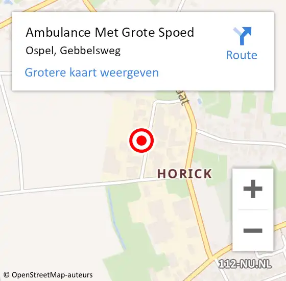 Locatie op kaart van de 112 melding: Ambulance Met Grote Spoed Naar Ospel, Gebbelsweg op 15 september 2022 21:32