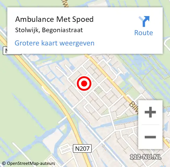 Locatie op kaart van de 112 melding: Ambulance Met Spoed Naar Stolwijk, Begoniastraat op 15 september 2022 21:40