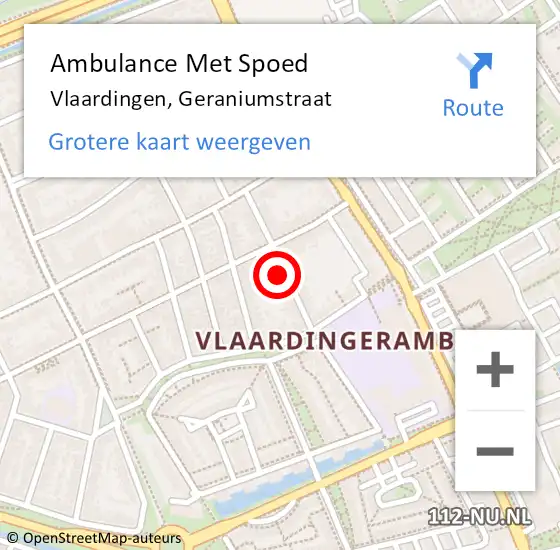 Locatie op kaart van de 112 melding: Ambulance Met Spoed Naar Vlaardingen, Geraniumstraat op 15 september 2022 21:56