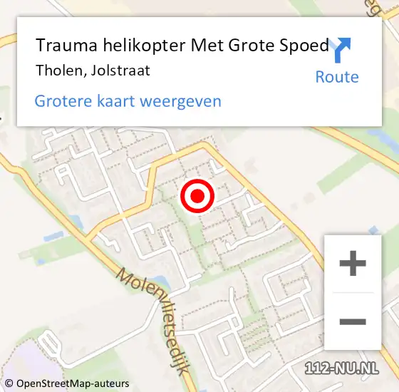 Locatie op kaart van de 112 melding: Trauma helikopter Met Grote Spoed Naar Tholen, Jolstraat op 15 september 2022 22:13