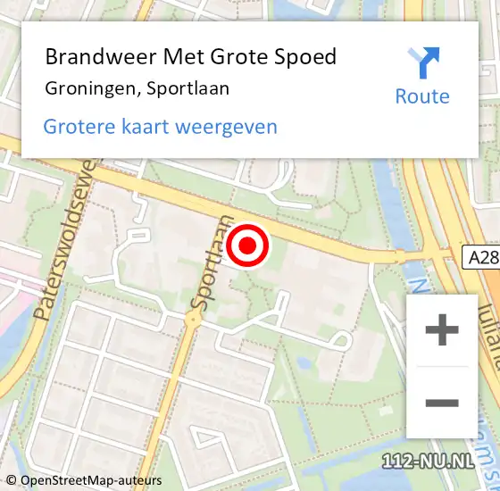 Locatie op kaart van de 112 melding: Brandweer Met Grote Spoed Naar Groningen, Sportlaan op 15 september 2022 22:17