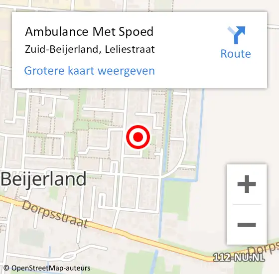 Locatie op kaart van de 112 melding: Ambulance Met Spoed Naar Zuid-Beijerland, Leliestraat op 15 september 2022 22:19