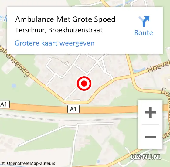 Locatie op kaart van de 112 melding: Ambulance Met Grote Spoed Naar Terschuur, Broekhuizenstraat op 15 september 2022 22:20