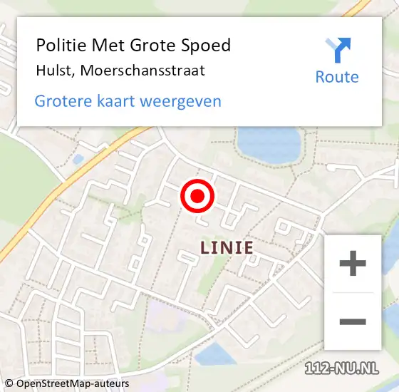 Locatie op kaart van de 112 melding: Politie Met Grote Spoed Naar Hulst, Moerschansstraat op 15 september 2022 22:59