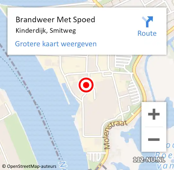 Locatie op kaart van de 112 melding: Brandweer Met Spoed Naar Kinderdijk, Smitweg op 15 september 2022 23:07