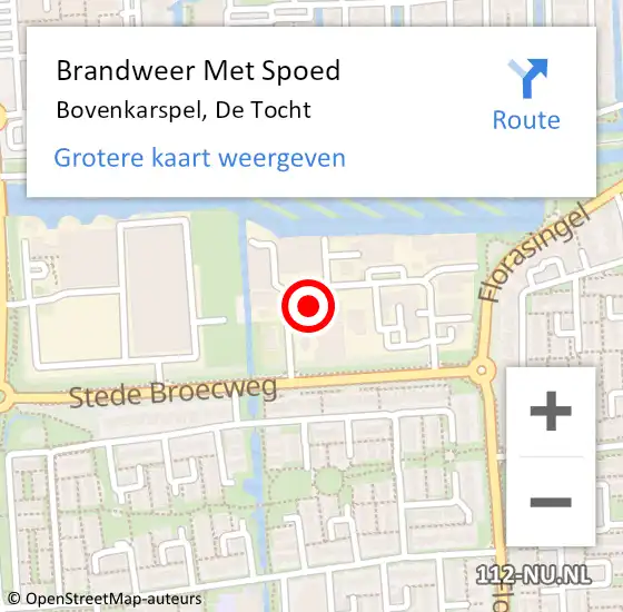 Locatie op kaart van de 112 melding: Brandweer Met Spoed Naar Bovenkarspel, De Tocht op 16 september 2022 00:00