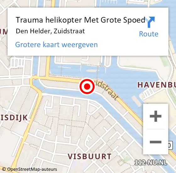 Locatie op kaart van de 112 melding: Trauma helikopter Met Grote Spoed Naar Den Helder, Zuidstraat op 16 september 2022 00:09