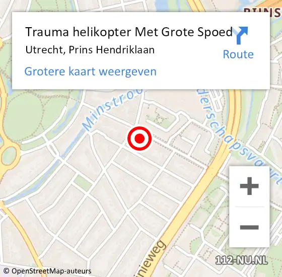Locatie op kaart van de 112 melding: Trauma helikopter Met Grote Spoed Naar Utrecht, Prins Hendriklaan op 16 september 2022 00:47