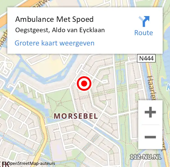 Locatie op kaart van de 112 melding: Ambulance Met Spoed Naar Oegstgeest, Aldo van Eycklaan op 16 september 2022 00:57