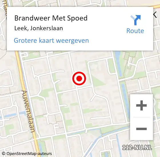 Locatie op kaart van de 112 melding: Brandweer Met Spoed Naar Leek, Jonkerslaan op 16 september 2022 02:17