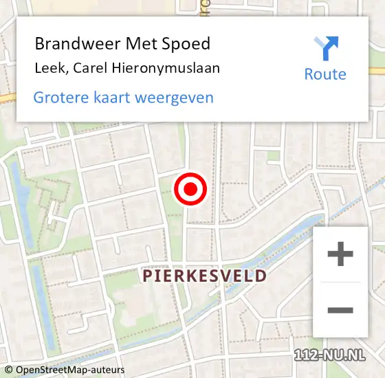 Locatie op kaart van de 112 melding: Brandweer Met Spoed Naar Leek, Carel Hieronymuslaan op 16 september 2022 02:53