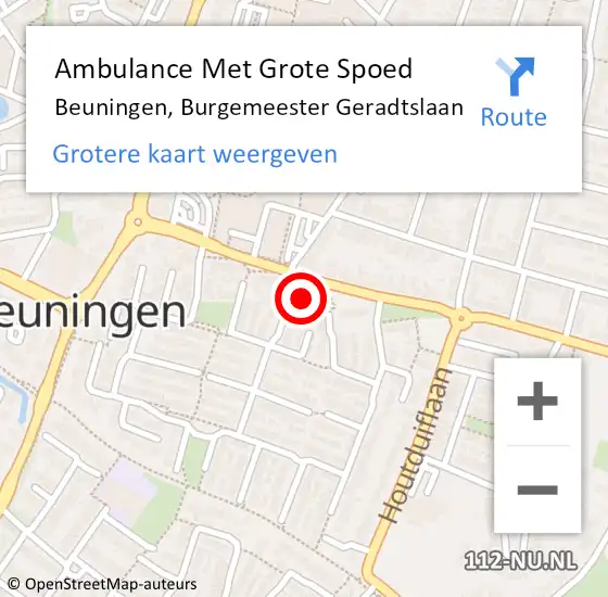 Locatie op kaart van de 112 melding: Ambulance Met Grote Spoed Naar Beuningen, Burgemeester Geradtslaan op 16 september 2022 03:03