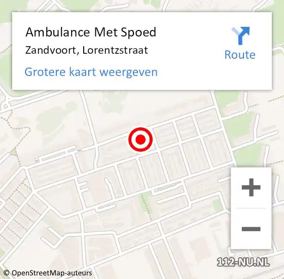 Locatie op kaart van de 112 melding: Ambulance Met Spoed Naar Zandvoort, Lorentzstraat op 16 september 2022 03:49