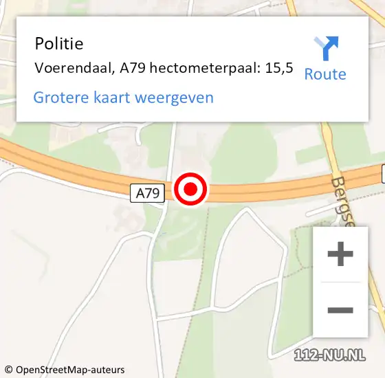Locatie op kaart van de 112 melding: Politie Voerendaal, A79 hectometerpaal: 15,5 op 16 september 2022 05:14