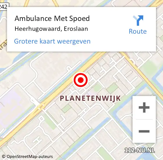 Locatie op kaart van de 112 melding: Ambulance Met Spoed Naar Heerhugowaard, Eroslaan op 16 september 2022 05:17