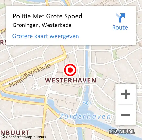 Locatie op kaart van de 112 melding: Politie Met Grote Spoed Naar Groningen, Westerkade op 16 september 2022 07:08