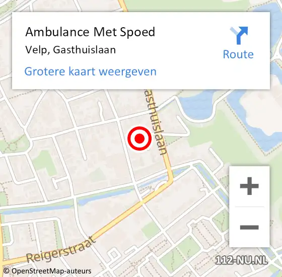 Locatie op kaart van de 112 melding: Ambulance Met Spoed Naar Velp, Gasthuislaan op 16 september 2022 07:46