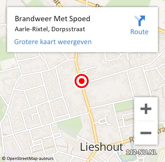 Locatie op kaart van de 112 melding: Brandweer Met Spoed Naar Aarle-Rixtel, Dorpsstraat op 16 september 2022 07:51