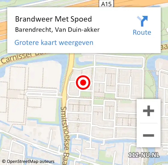 Locatie op kaart van de 112 melding: Brandweer Met Spoed Naar Barendrecht, Van Duin-akker op 16 september 2022 07:51