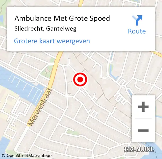 Locatie op kaart van de 112 melding: Ambulance Met Grote Spoed Naar Sliedrecht, Gantelweg op 16 september 2022 08:09