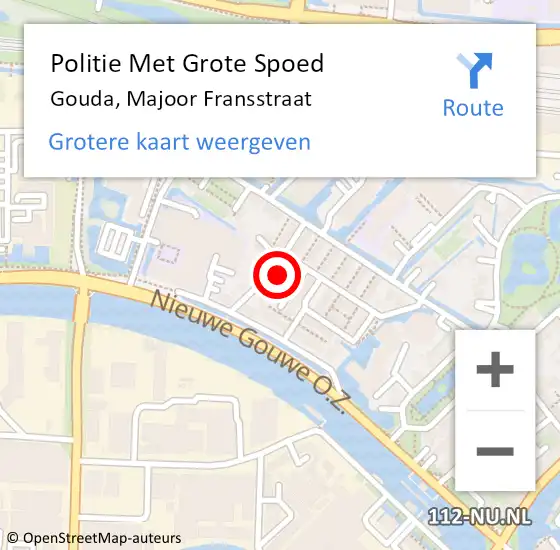 Locatie op kaart van de 112 melding: Politie Met Grote Spoed Naar Gouda, Majoor Fransstraat op 16 september 2022 08:29