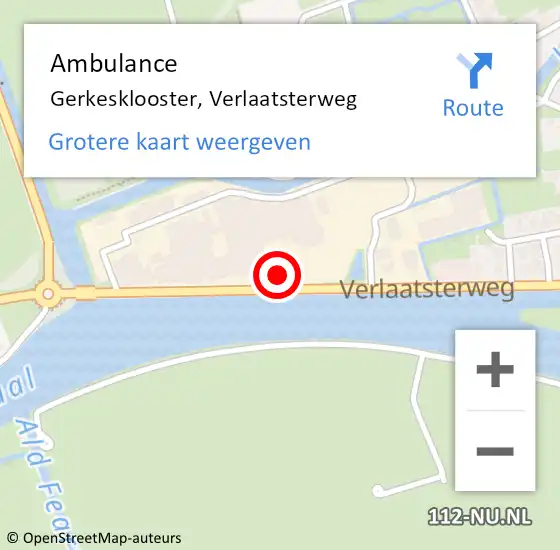 Locatie op kaart van de 112 melding: Ambulance Gerkesklooster, Verlaatsterweg op 29 juli 2014 13:35