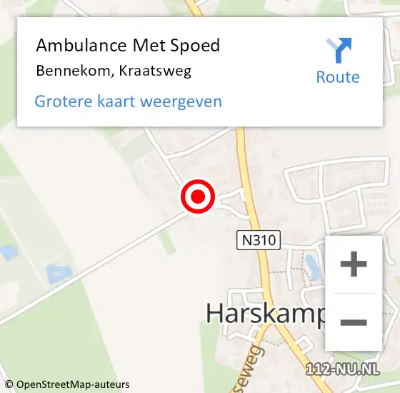 Locatie op kaart van de 112 melding: Ambulance Met Spoed Naar Bennekom, Kraatsweg op 16 september 2022 08:34