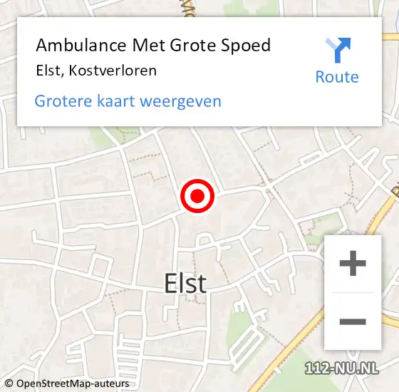 Locatie op kaart van de 112 melding: Ambulance Met Grote Spoed Naar Elst, Kostverloren op 16 september 2022 08:46