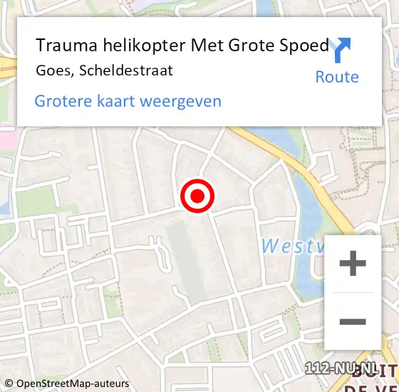 Locatie op kaart van de 112 melding: Trauma helikopter Met Grote Spoed Naar Goes, Scheldestraat op 16 september 2022 08:52