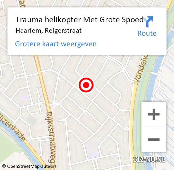 Locatie op kaart van de 112 melding: Trauma helikopter Met Grote Spoed Naar Haarlem, Reigerstraat op 16 september 2022 08:56