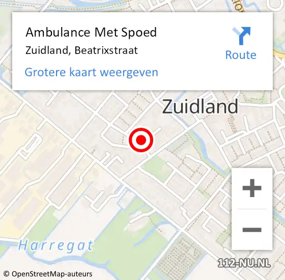 Locatie op kaart van de 112 melding: Ambulance Met Spoed Naar Zuidland, Beatrixstraat op 16 september 2022 09:03