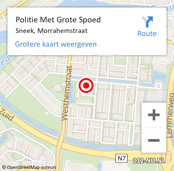 Locatie op kaart van de 112 melding: Politie Met Grote Spoed Naar Sneek, Morrahemstraat op 16 september 2022 09:05