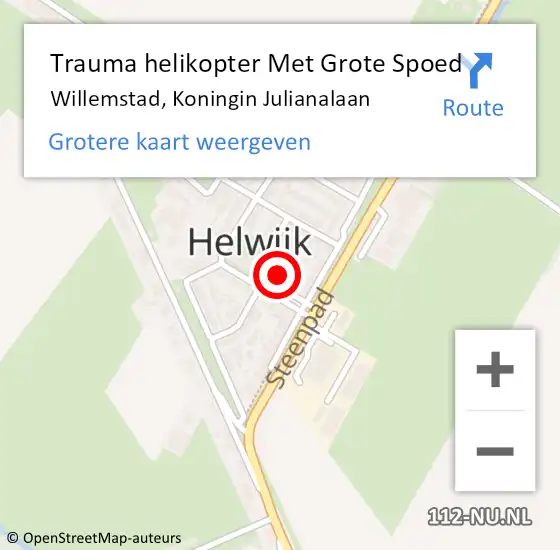 Locatie op kaart van de 112 melding: Trauma helikopter Met Grote Spoed Naar Willemstad, Koningin Julianalaan op 16 september 2022 10:15