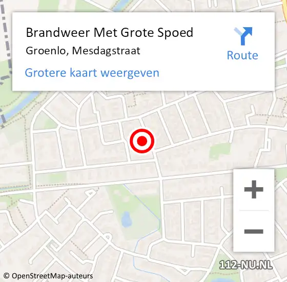 Locatie op kaart van de 112 melding: Brandweer Met Grote Spoed Naar Groenlo, Mesdagstraat op 16 september 2022 11:06