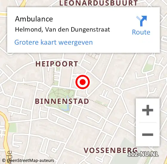 Locatie op kaart van de 112 melding: Ambulance Helmond, Van den Dungenstraat op 29 juli 2014 13:43