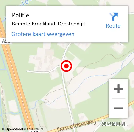Locatie op kaart van de 112 melding: Politie Beemte Broekland, Drostendijk op 16 september 2022 11:12