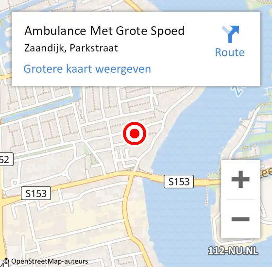 Locatie op kaart van de 112 melding: Ambulance Met Grote Spoed Naar Zaandijk, Parkstraat op 16 september 2022 11:13