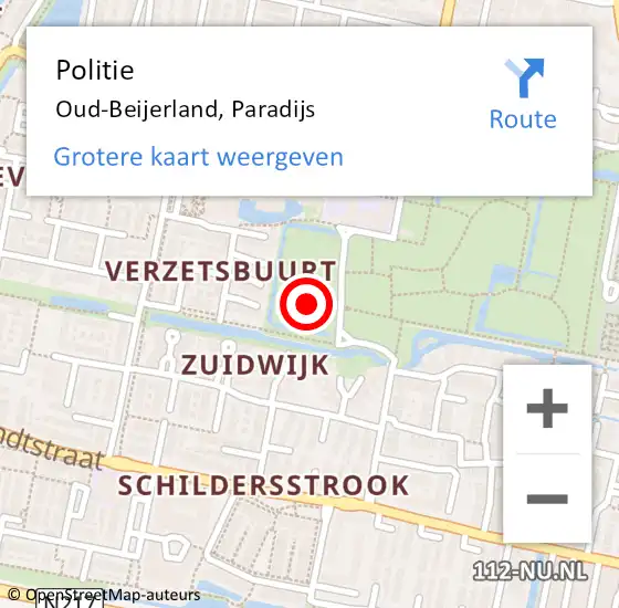 Locatie op kaart van de 112 melding: Politie Oud-Beijerland, Paradijs op 16 september 2022 11:14