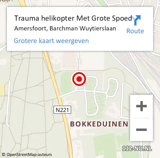 Locatie op kaart van de 112 melding: Trauma helikopter Met Grote Spoed Naar Amersfoort, Barchman Wuytierslaan op 16 september 2022 11:37