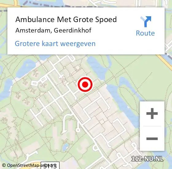 Locatie op kaart van de 112 melding: Ambulance Met Grote Spoed Naar Amsterdam-Zuidoost, Geerdinkhof op 16 september 2022 11:48