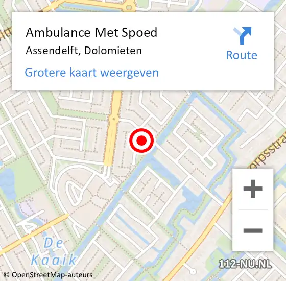 Locatie op kaart van de 112 melding: Ambulance Met Spoed Naar Assendelft, Dolomieten op 16 september 2022 11:57