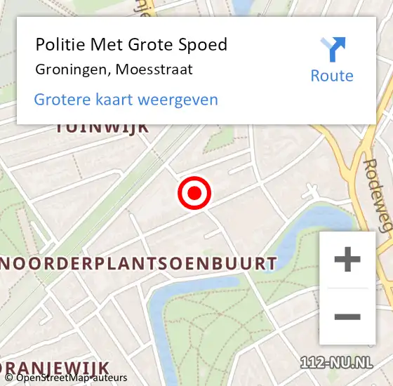 Locatie op kaart van de 112 melding: Politie Met Grote Spoed Naar Groningen, Moesstraat op 16 september 2022 12:39