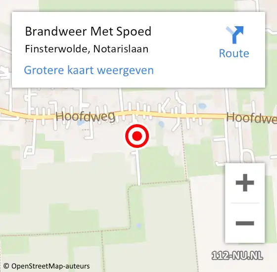 Locatie op kaart van de 112 melding: Brandweer Met Spoed Naar Finsterwolde, Notarislaan op 16 september 2022 12:45