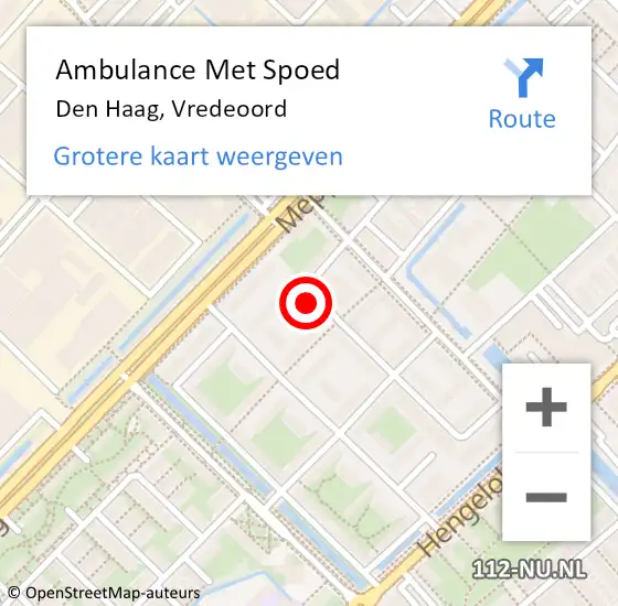 Locatie op kaart van de 112 melding: Ambulance Met Spoed Naar Den Haag, Vredeoord op 16 september 2022 12:56