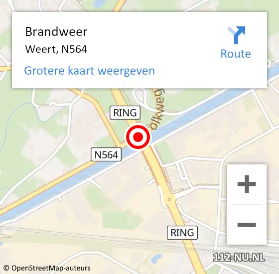 Locatie op kaart van de 112 melding: Brandweer Weert, N564 op 29 juli 2014 13:48